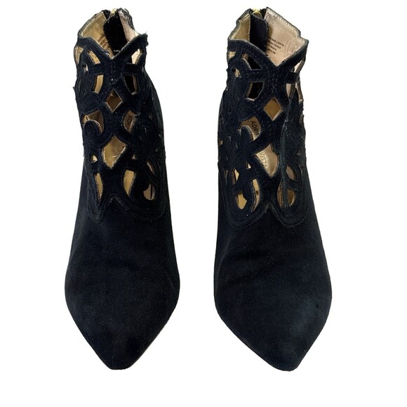 Adrienne Vittadini Nidia Black Suede Cutout Heeled Booties Size 8M - Picture 4 of 8